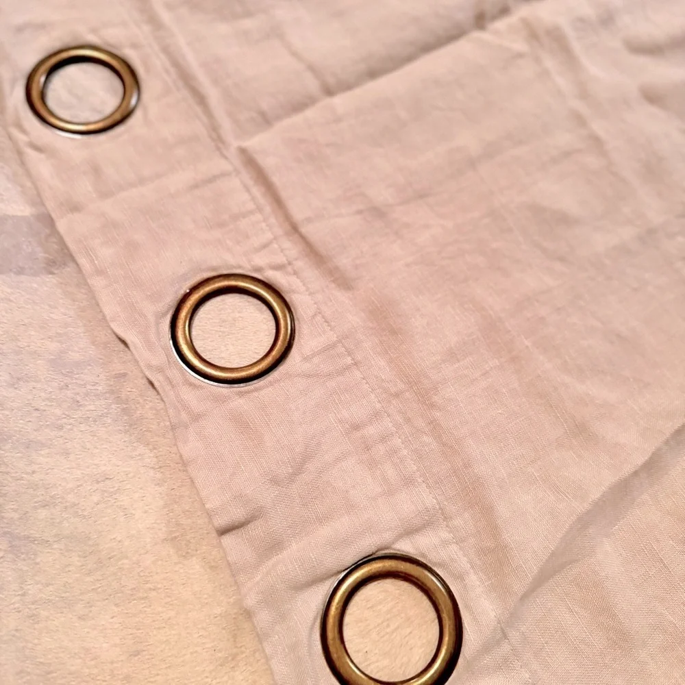 Pair of 2 Beige Khaki 100% Linen Curtain Panels w Grommet Rings 102”